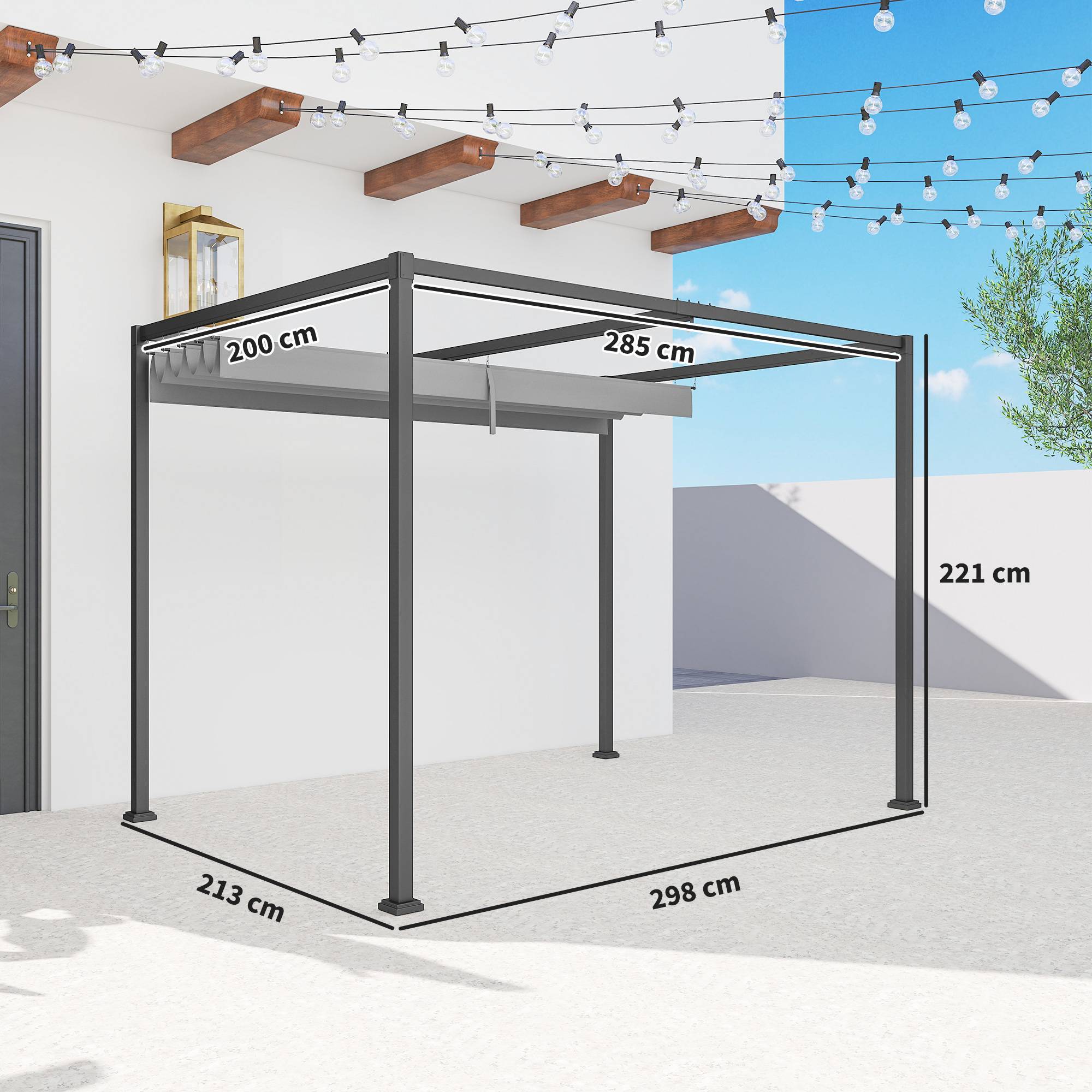 Pergola Jardin Métal Terrasse Toile Rétractable Coulissante 3x2m Gris - ComfortXL Outdoor Living - Image 5