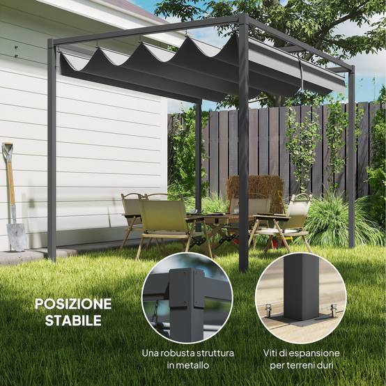 Pergola Jardin Métal Terrasse Toile Rétractable Coulissante 3x2m Gris - ComfortXL Outdoor Living - Image 7