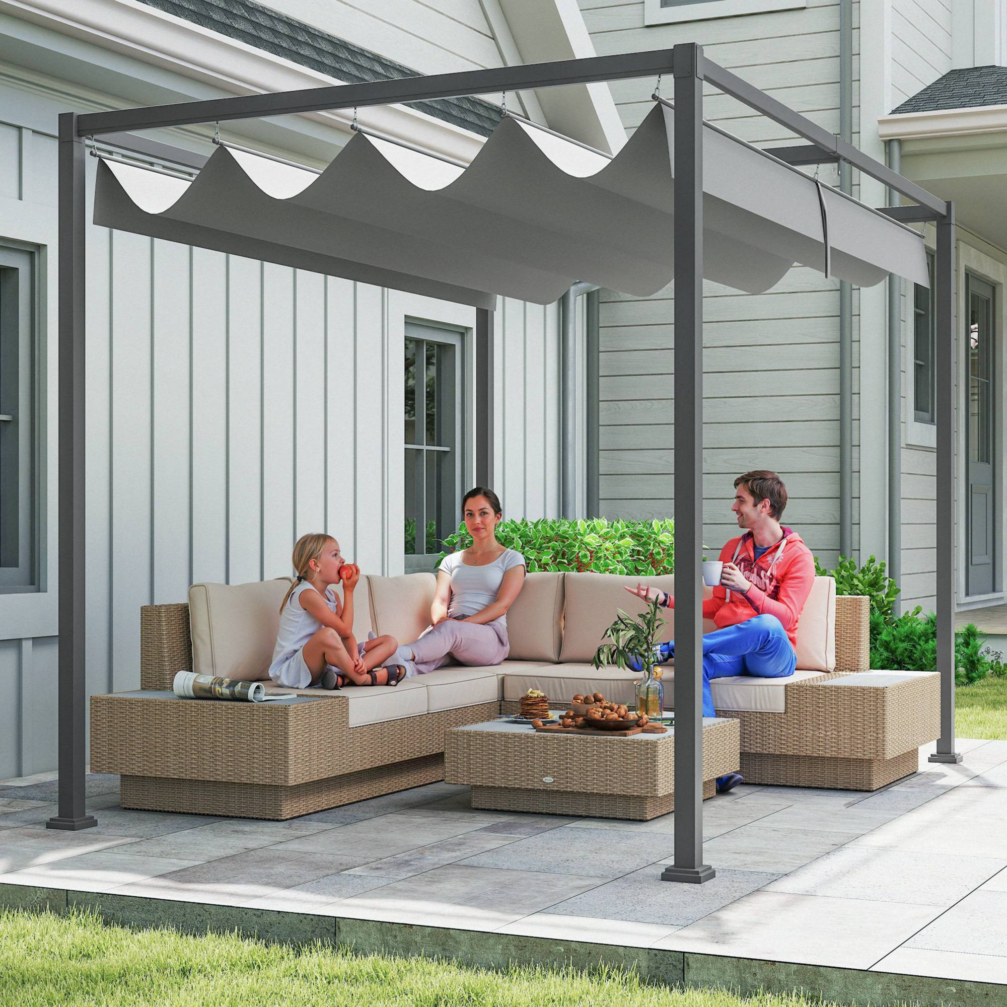 Pergola Jardin Métal Terrasse Toile Rétractable Coulissante 3x2m Gris - ComfortXL Outdoor Living - Image 3