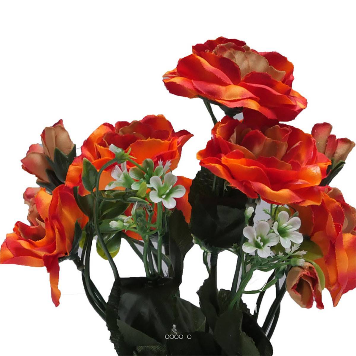 Pot composition fleurs artificielles cimetière roses et fleurettes H 24 cm L 16 cm Orange - couleur: Orange - Image 3