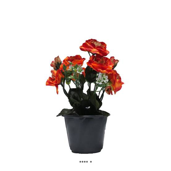 Pot composition fleurs artificielles cimetière roses et fleurettes H 24 cm L 16 cm Orange - couleur: Orange - Image 2