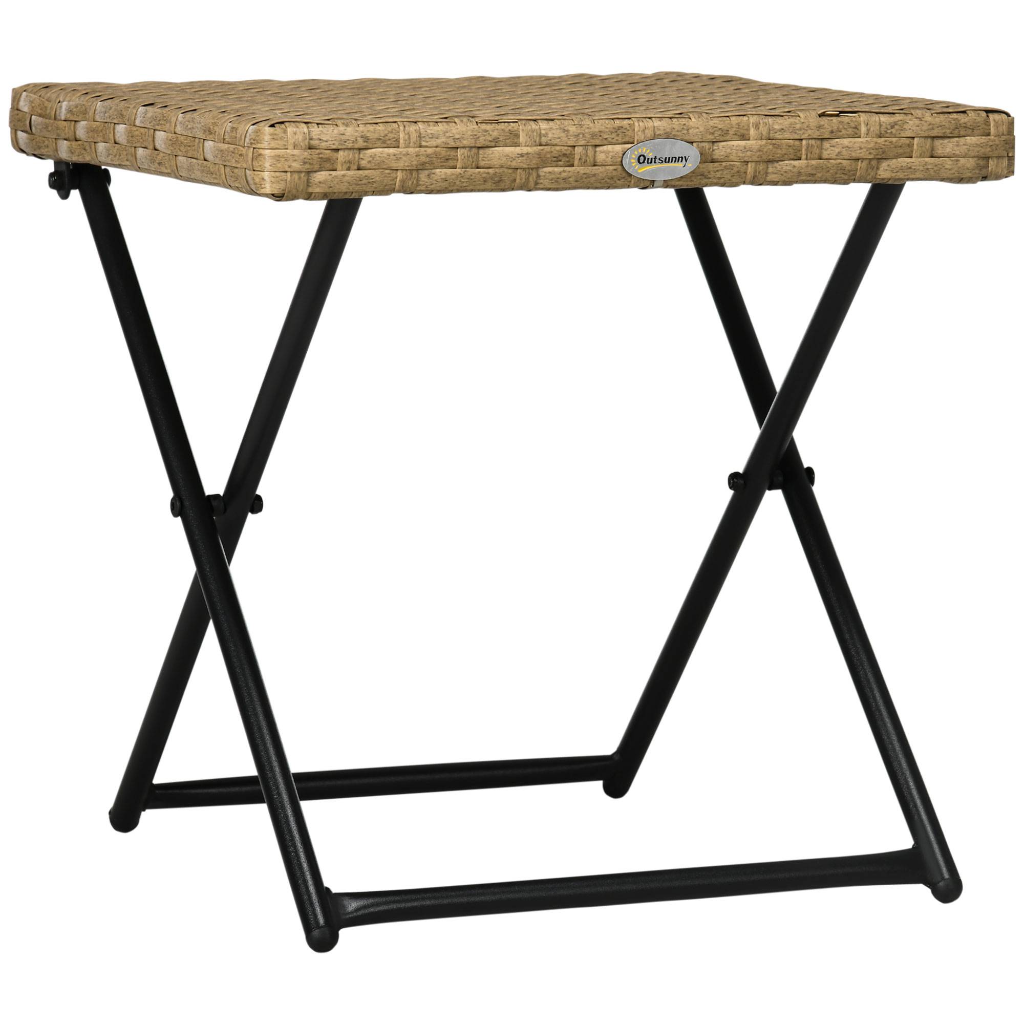 Sans Marque - Table basse pliable de jardin style cosy chic dim. 40L x 40l x 40H cm métal époxy résine tressée bois naturel - Image 2