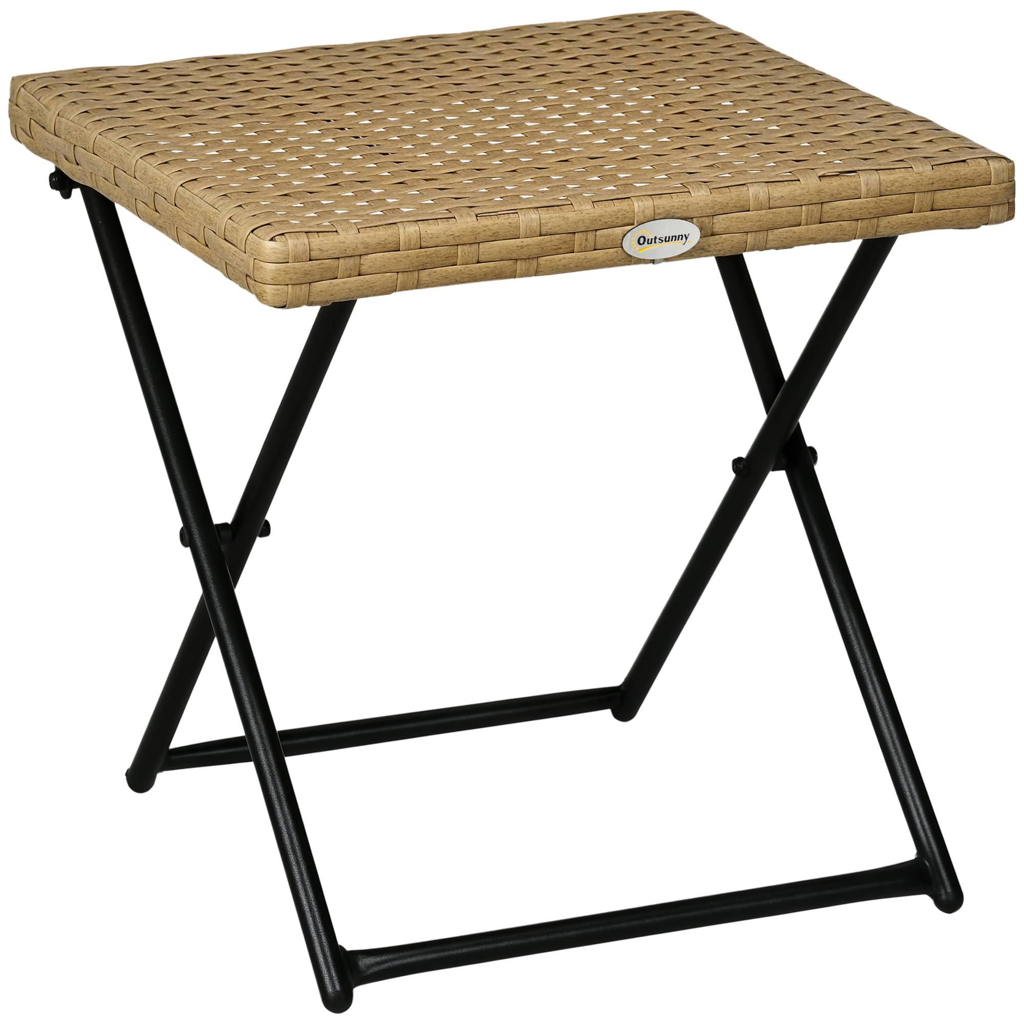 Sans Marque - Table basse pliable de jardin style cosy chic dim. 40L x 40l x 40H cm métal époxy résine tressée bois naturel - Image 1