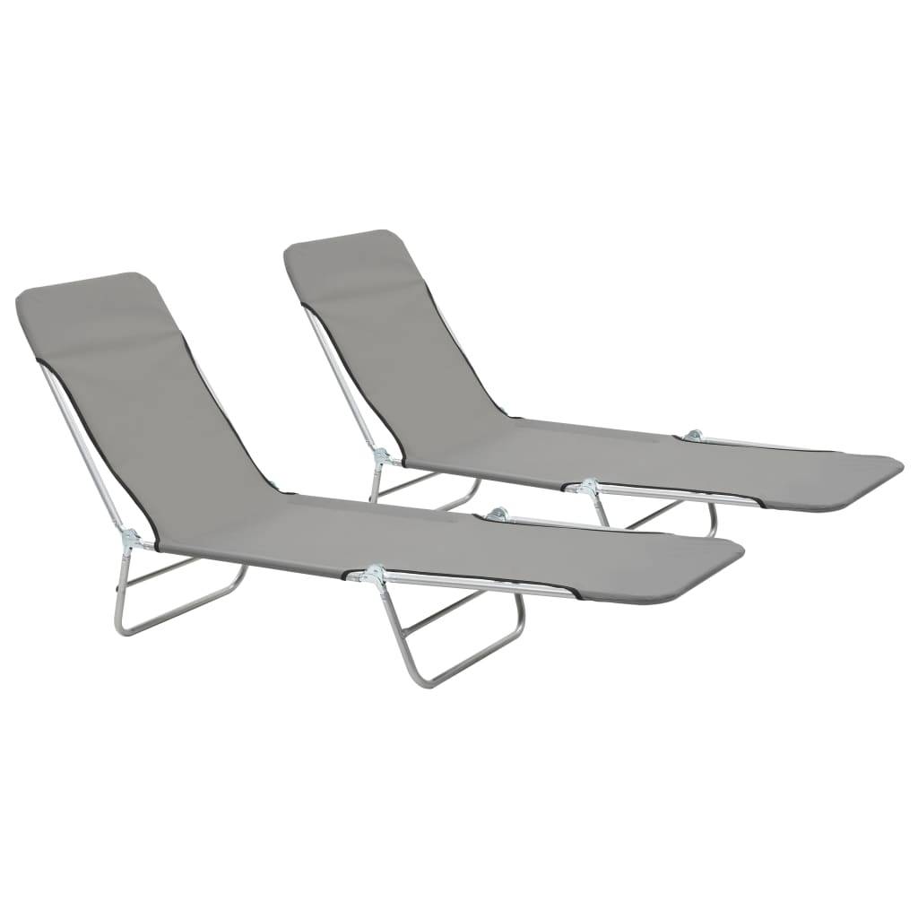 Helloshop26 - Chaises longues 182 cm pliables 2 pièces acier et tissu gris - Image 1