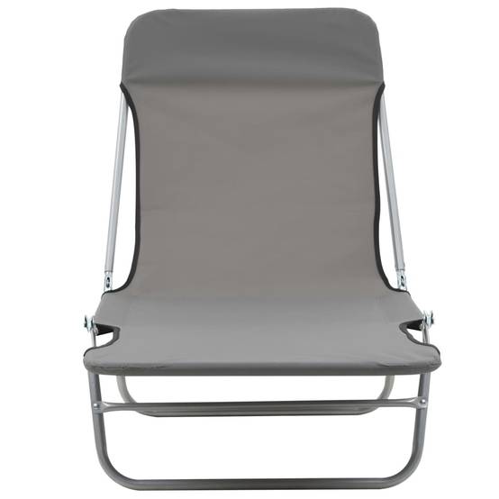 Helloshop26 - Chaises longues 182 cm pliables 2 pièces acier et tissu gris - Image 4