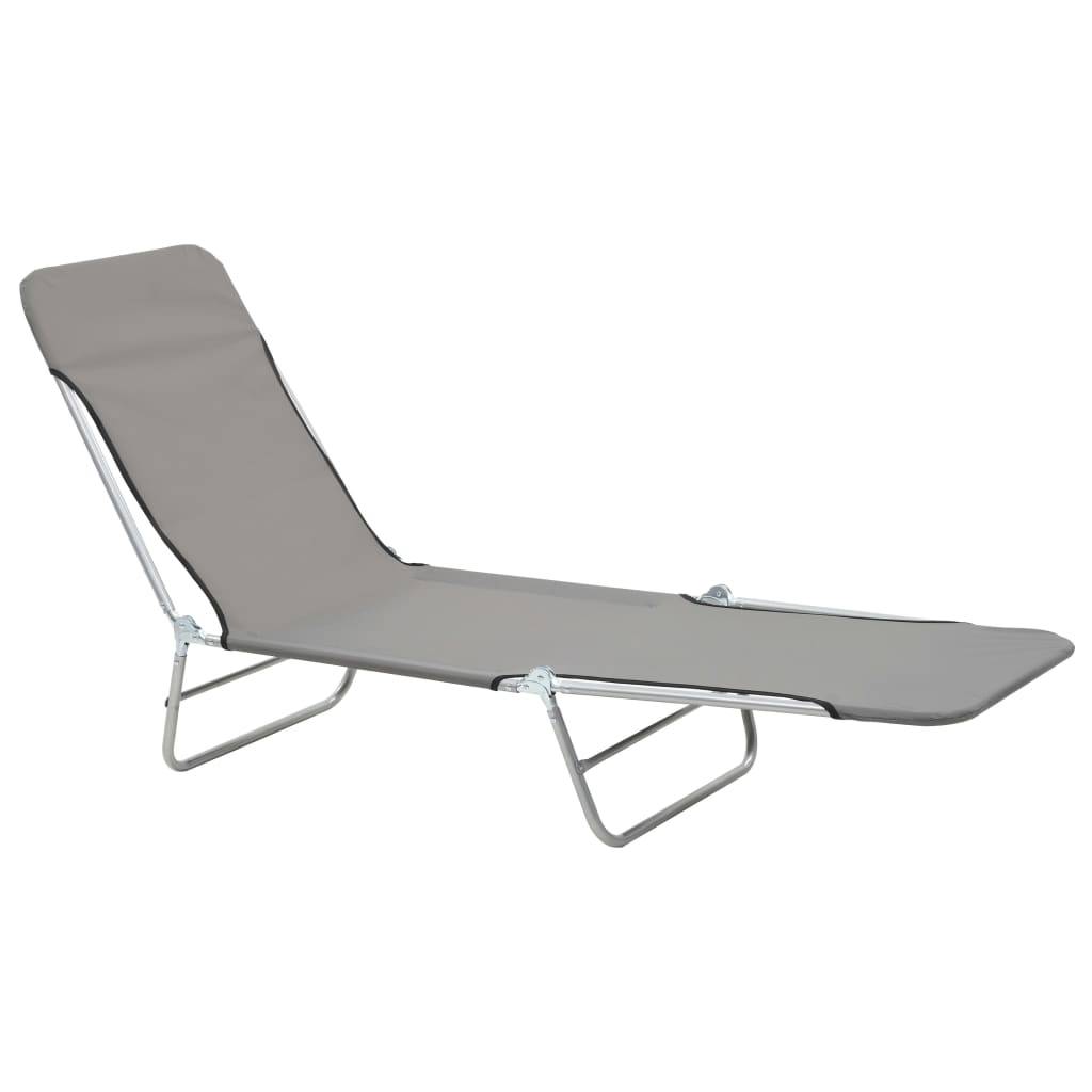Helloshop26 - Chaises longues 182 cm pliables 2 pièces acier et tissu gris - Image 3