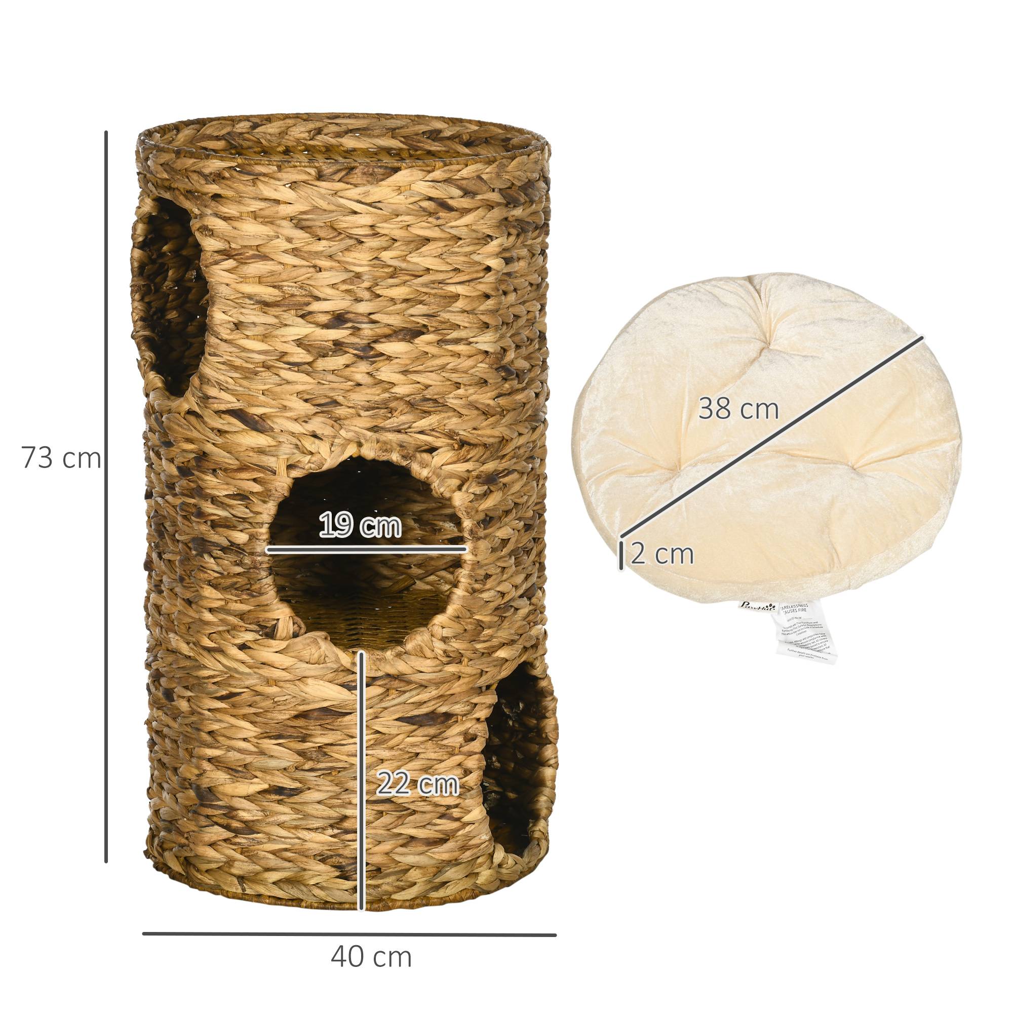 ComfortXL - Tour à griffer pour chat en jacinthe d'eau et acier marron clair Ø 40 x 73 cm avec 3 niches et coussins - Image 3