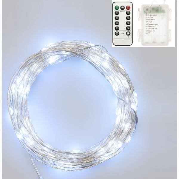 Lotti - Guirlande piles 10M 100 micro led bland froid dimmable animée télécommande extérieur Lotti - Image 1