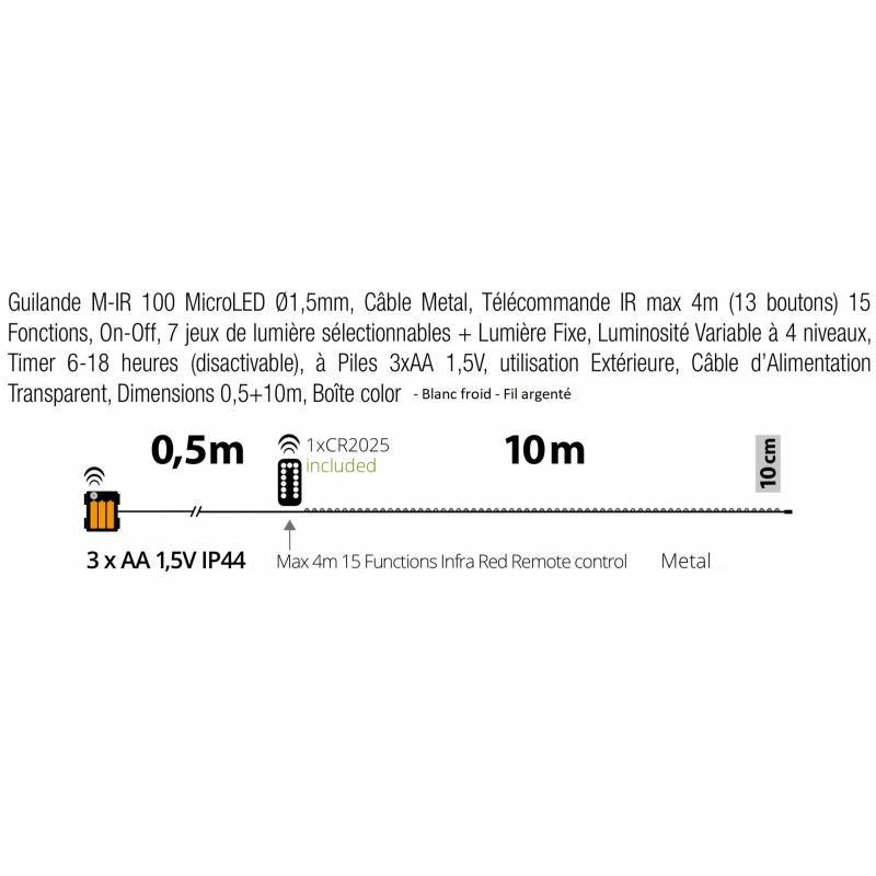 Lotti - Guirlande piles 10M 100 micro led bland froid dimmable animée télécommande extérieur Lotti - Image 7