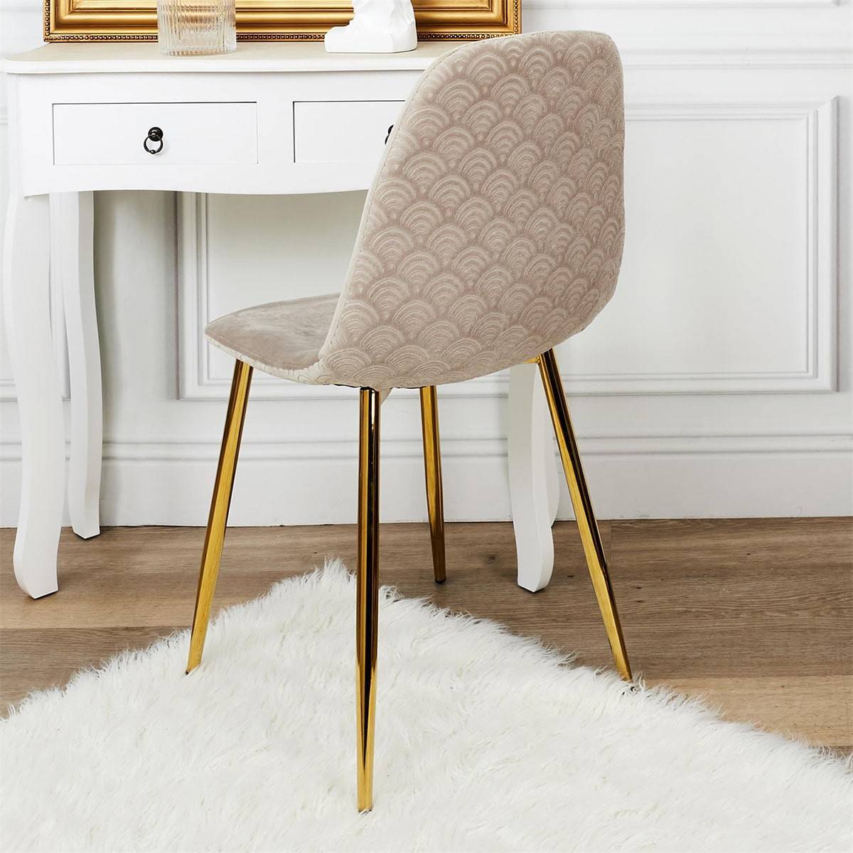 Lot de 4 Chaises Taupe Motif Ecailles Piétement Gold - HOLLA - Image 5
