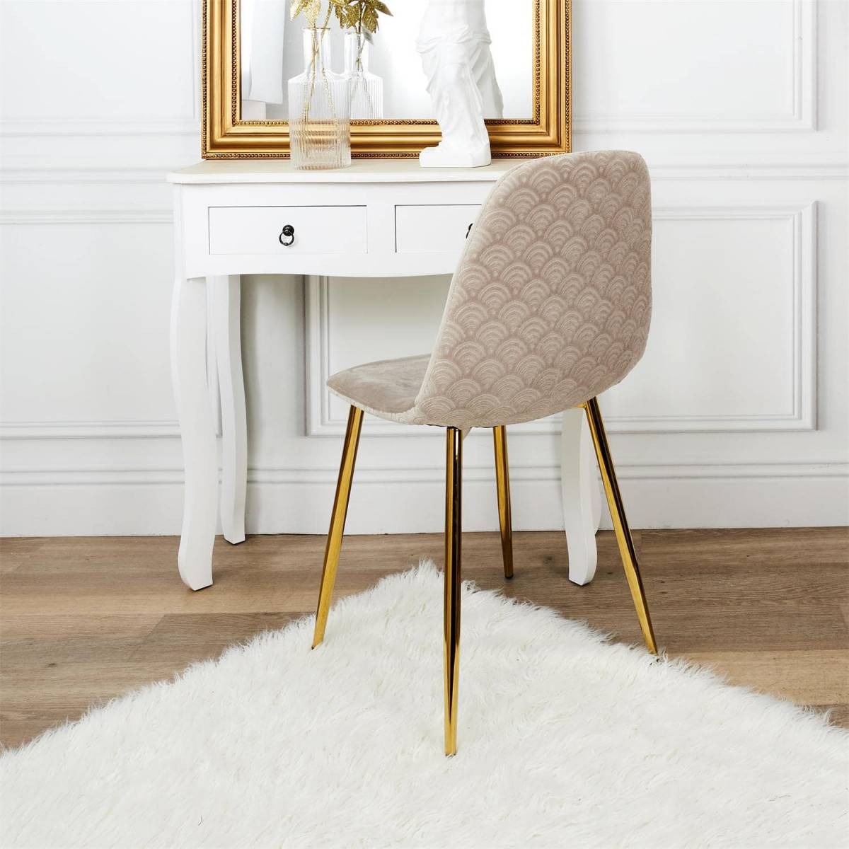 Lot de 4 Chaises Taupe Motif Ecailles Piétement Gold - HOLLA - Image 4