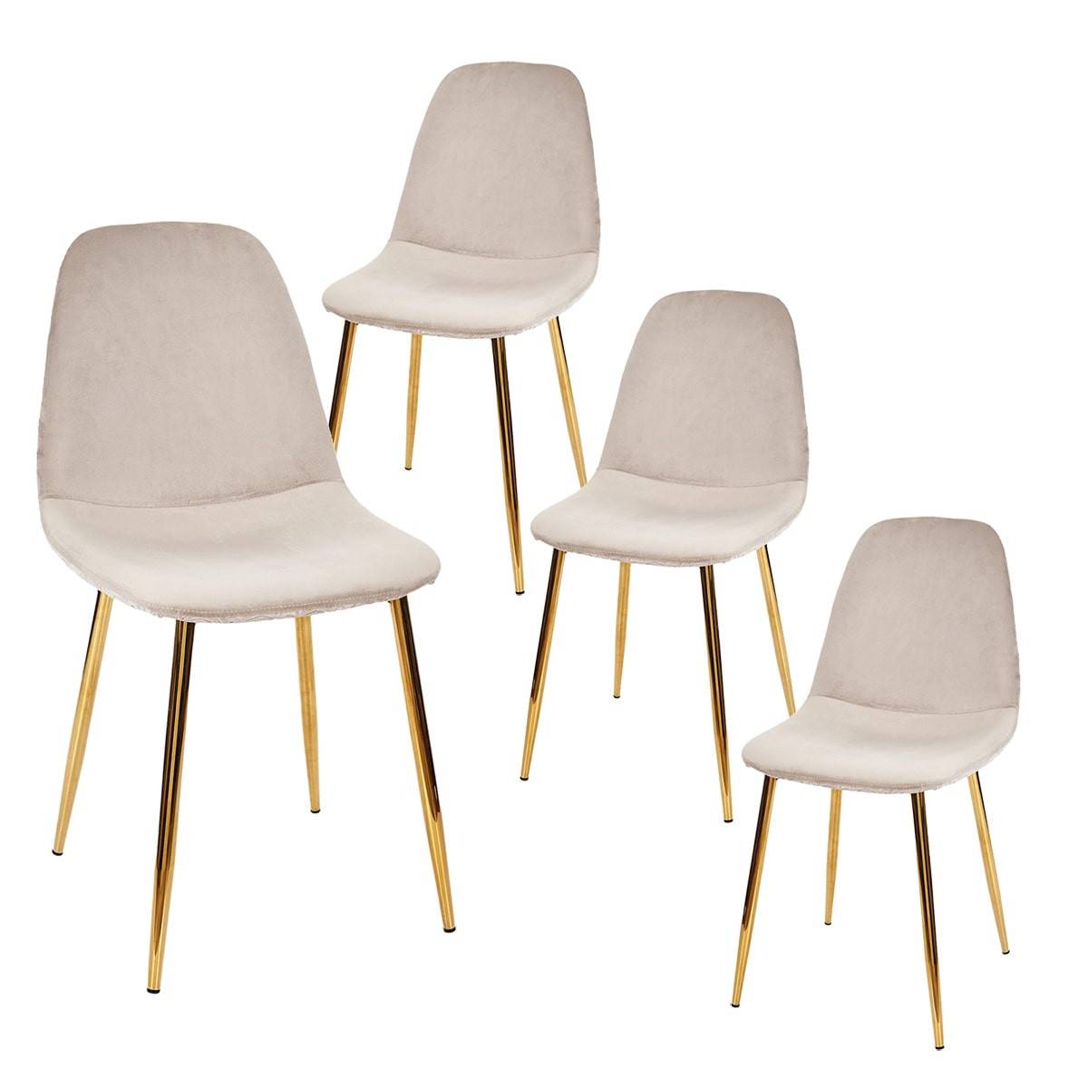 Lot de 4 Chaises Taupe Motif Ecailles Piétement Gold - HOLLA - Image 1