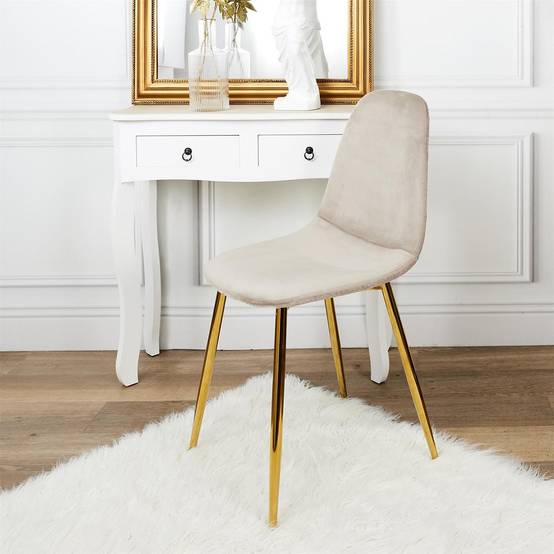 Lot de 4 Chaises Taupe Motif Ecailles Piétement Gold - HOLLA - Image 2