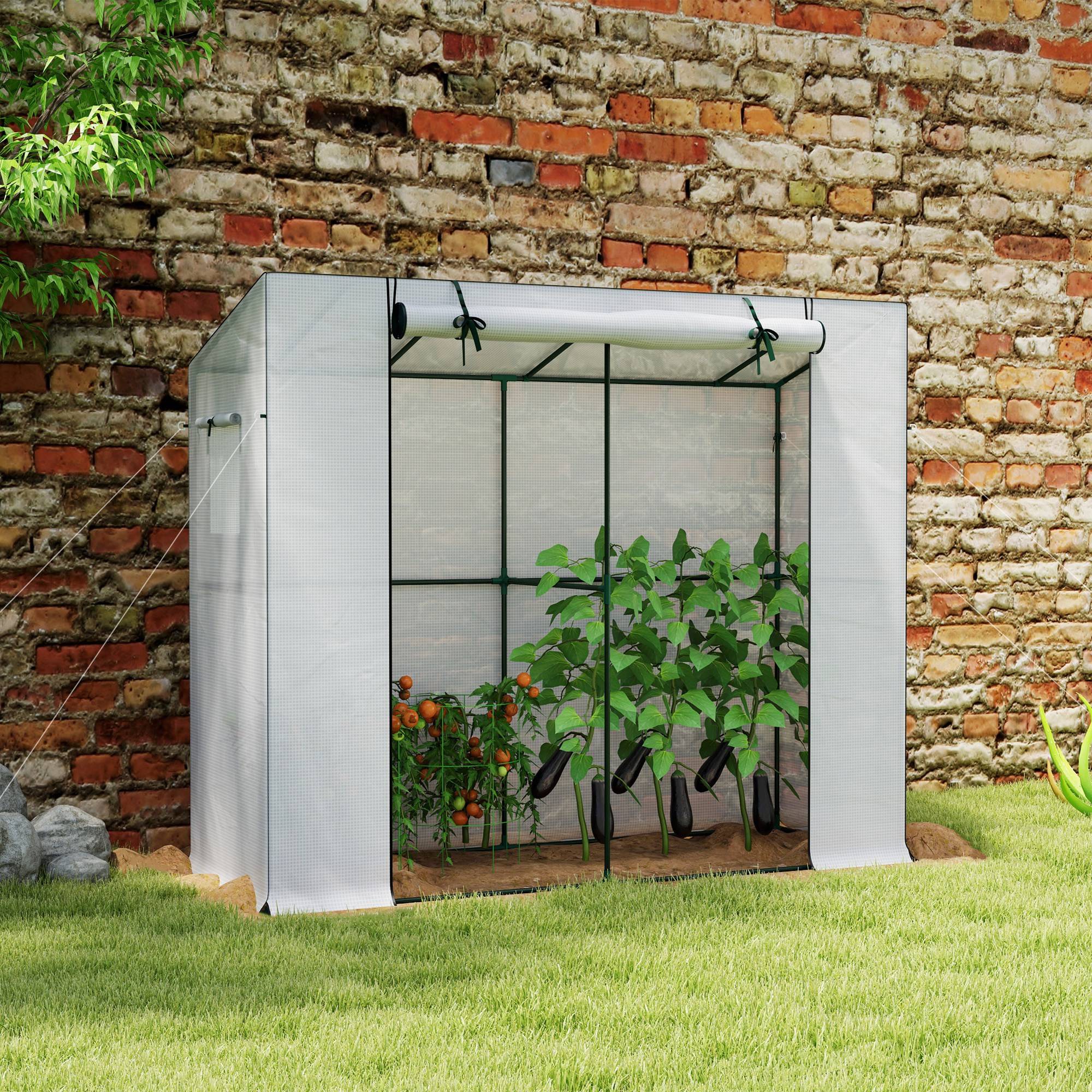 Serre adossée acier jardin balcons tomates protection UV aération 200x76x170cm blanc - ComfortXL Outdoor Living - Image 1