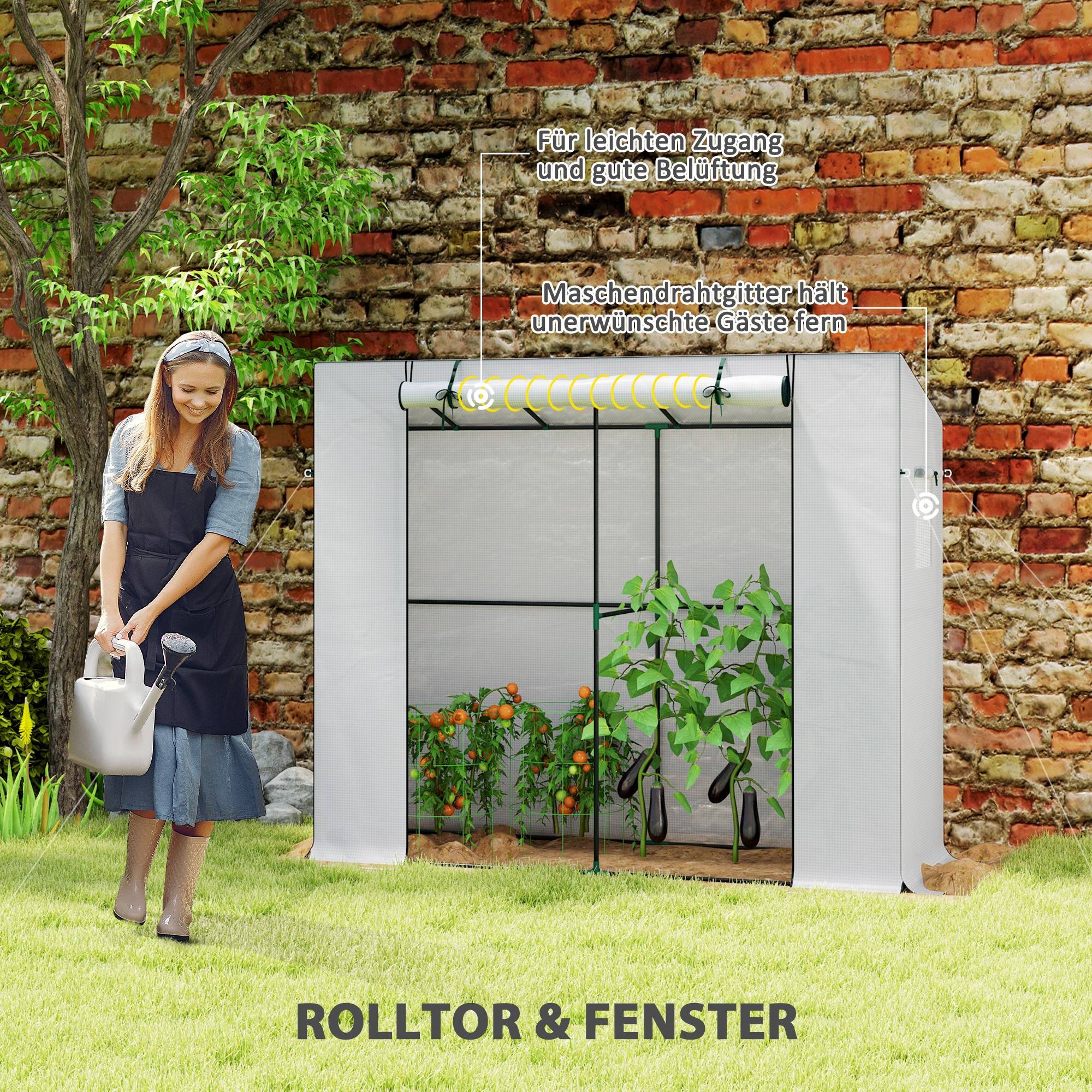 Serre adossée acier jardin balcons tomates protection UV aération 200x76x170cm blanc - ComfortXL Outdoor Living - Image 6