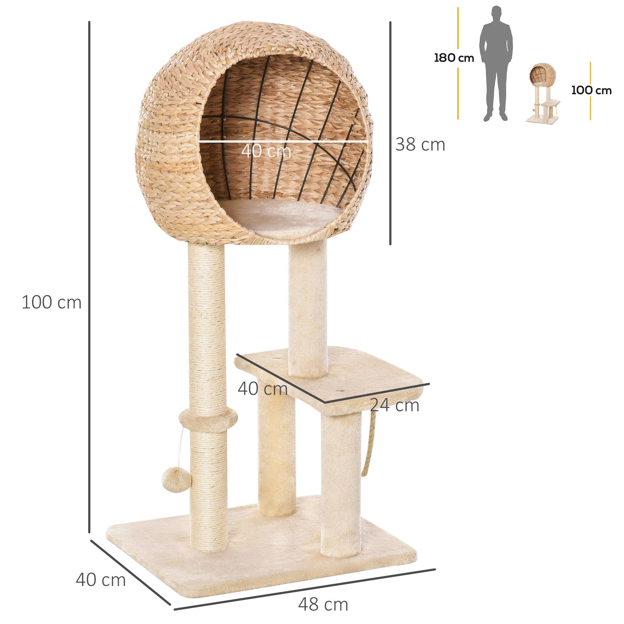 Pawhut - Arbre à chats style cosy chic griffoir sisal naturel grande niche plateformes jeu boule corde escalade peluche courte massette beige - Image 3