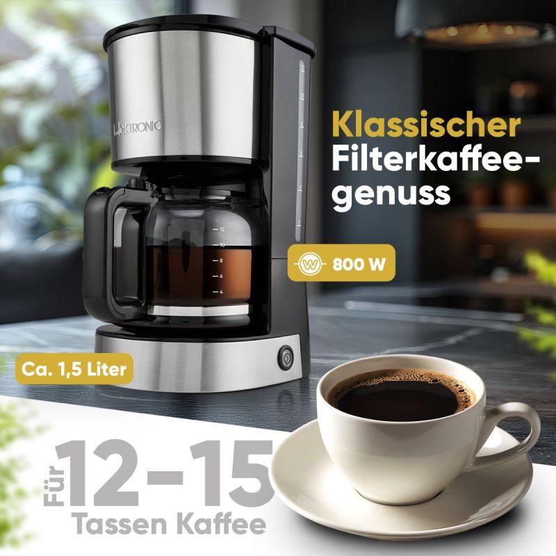 Machine à café 1,5L 800W Inox  KA3808-Inox Clatronic - Image 2