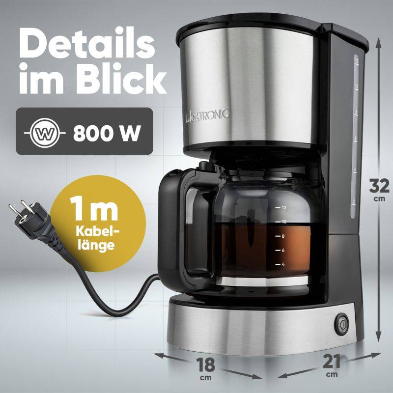 Machine à café 1,5L 800W Inox  KA3808-Inox Clatronic - Image 7