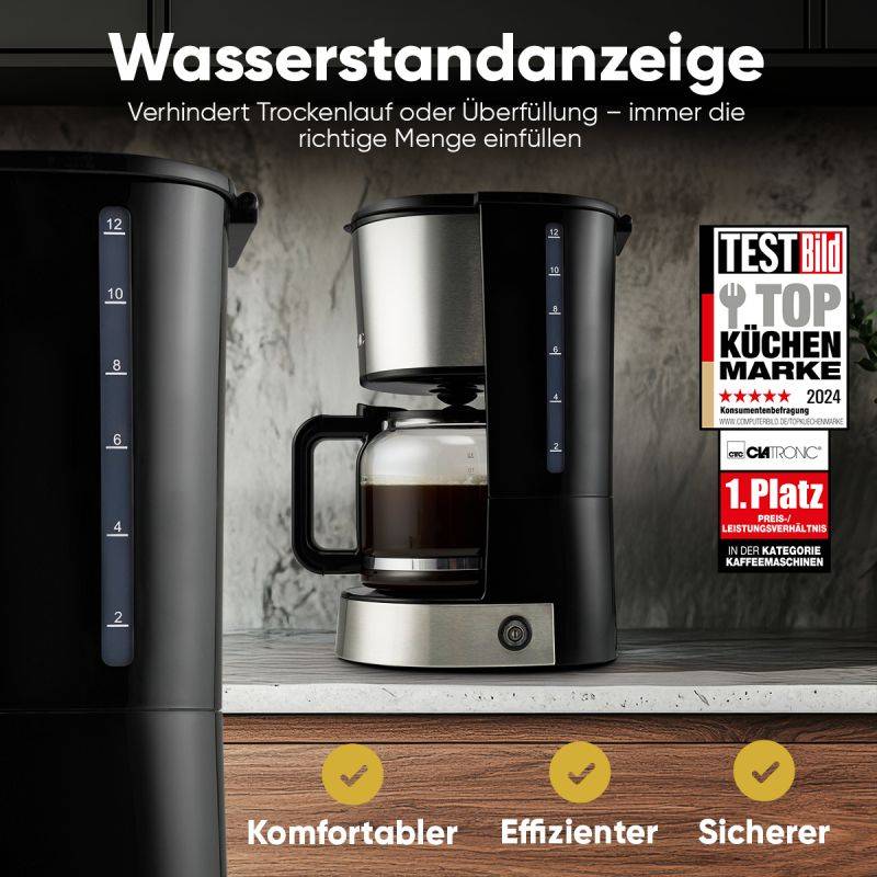 Machine à café 1,5L 800W Inox KA3808-Inox Clatronic - Image 3