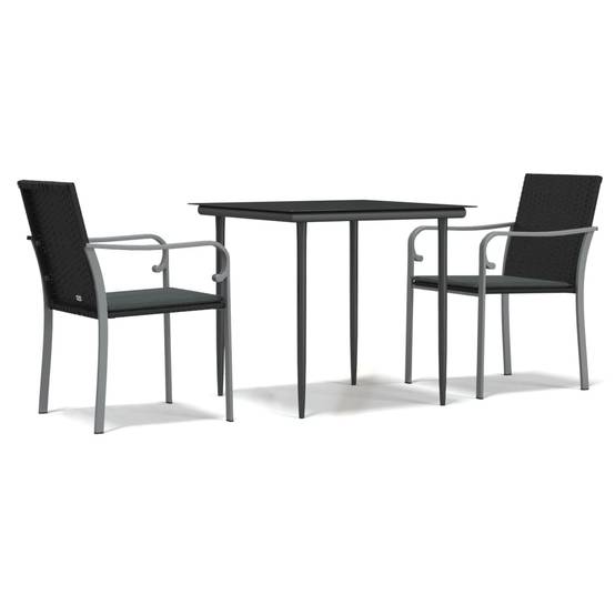 ComfortXL - Set bistrot de jardin 2 personnes résine tressée table verre pour balcon Noir – ComfortXL Outdoor Living - Image 2