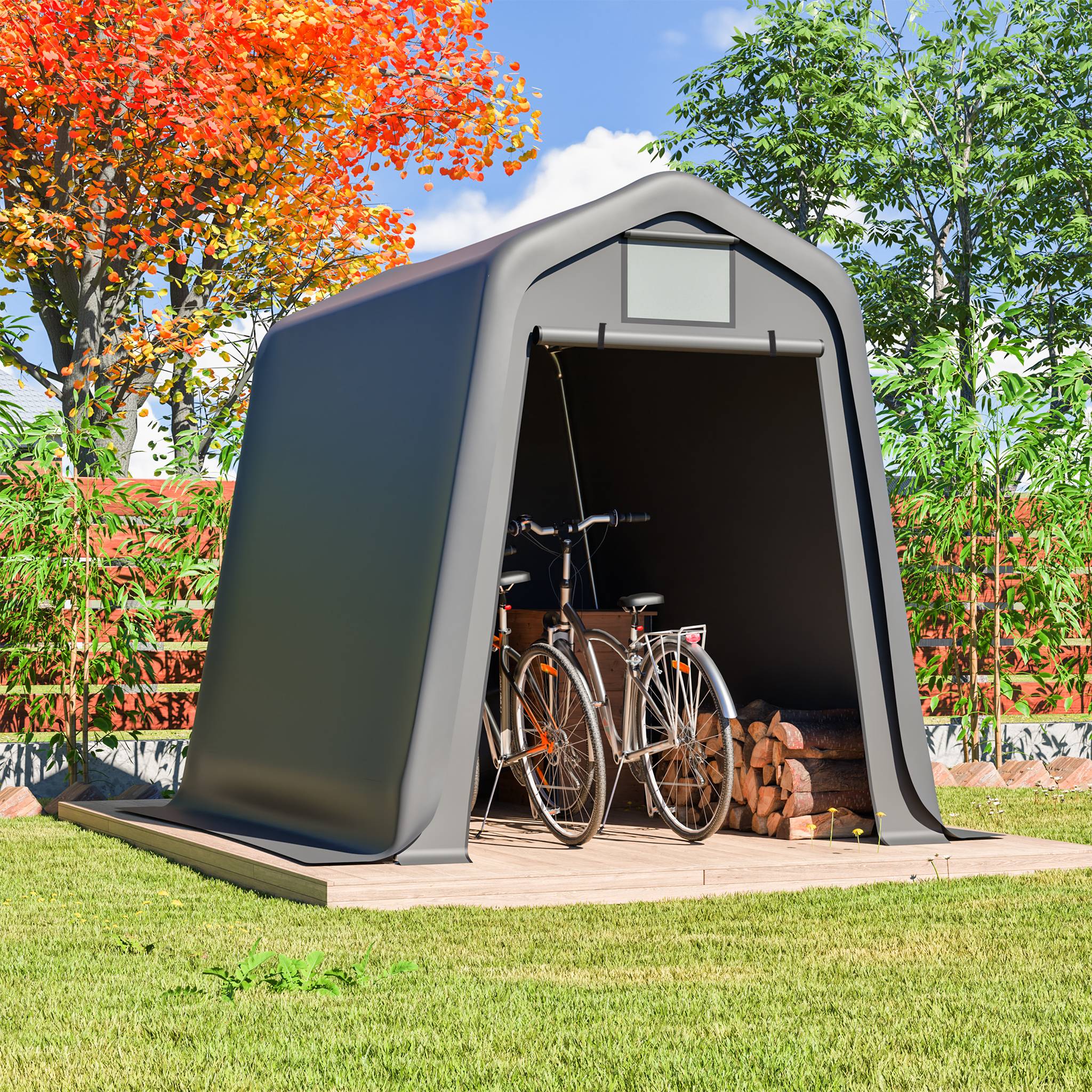 Abri de jardin bâche PE 245×183×217 cm, imperméable anti-UV, armature acier galvanisé gris