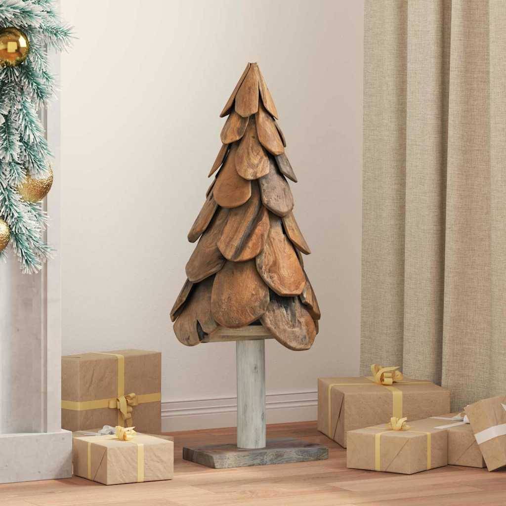 Sapin de Noël rustique en bois de teck massif décoration naturelle 90 cm – ComfortXL Outdoor Living - Image 1