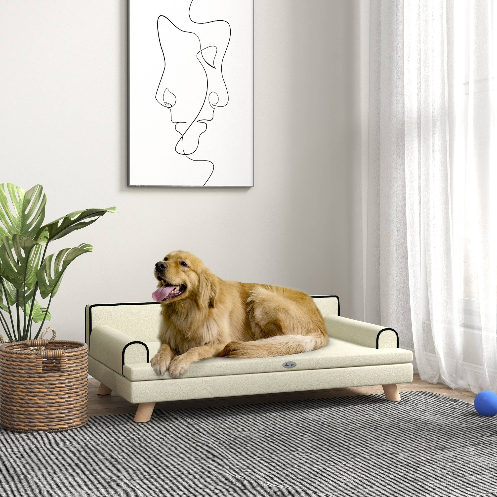 Sans Marque - Canapé chien chat design scandinave coussin moelleux amovible pieds bois massif 100x62x32 cm beige - Image 3