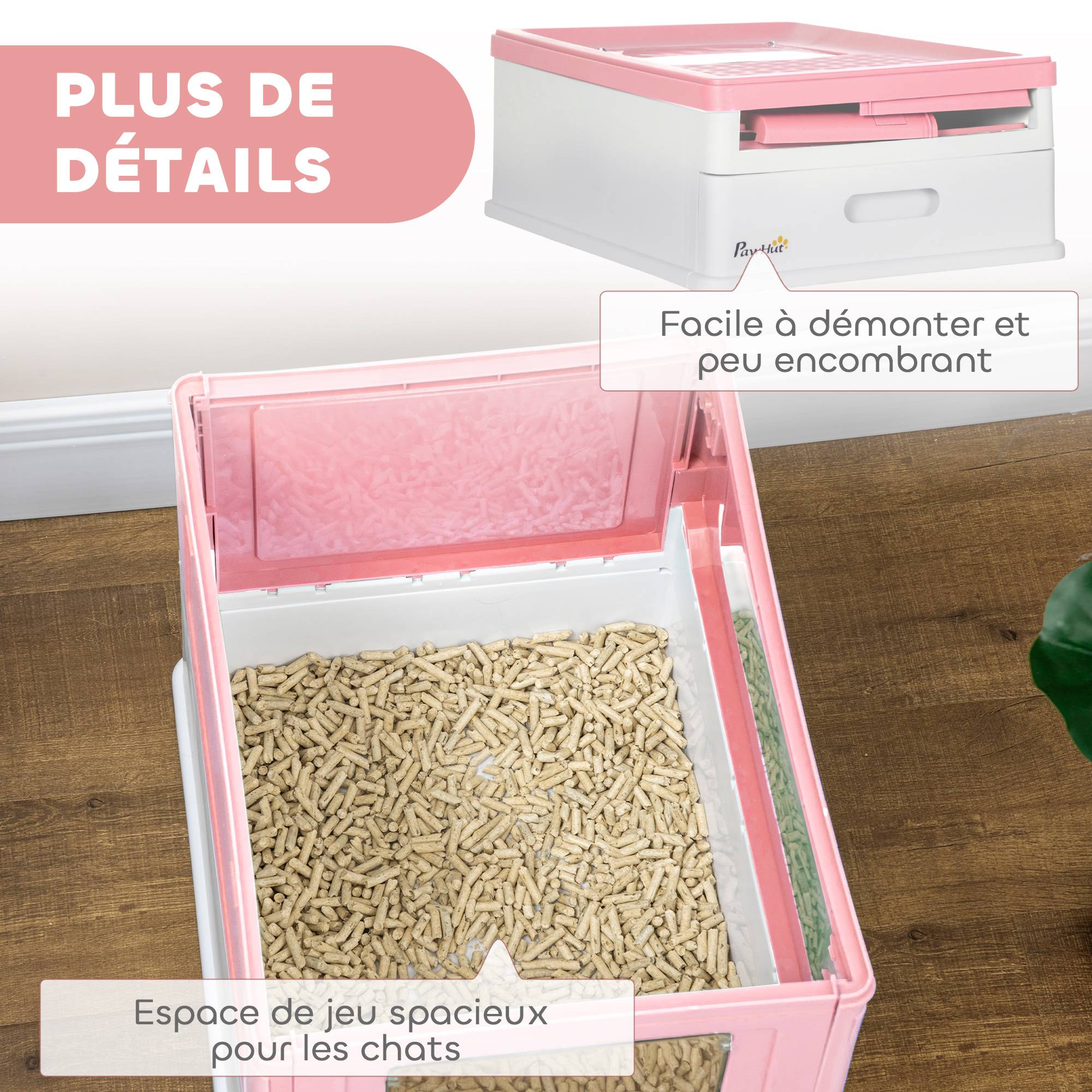 Bac à litière pliable chat double porte battante avec pelle incluse, design compact transportable, toilette chat intérieur pratique rose - Image 9