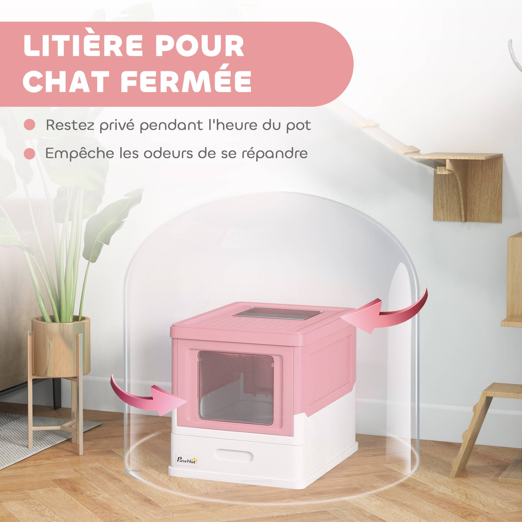 Bac à litière pliable chat double porte battante avec pelle incluse, design compact transportable, toilette chat intérieur pratique rose - Image 8