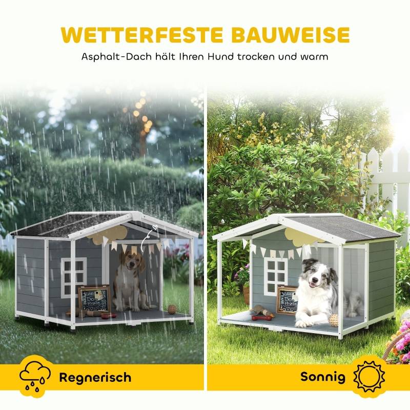 Niche pour chien avec terrasse bois extérieur toit ouvrant imperméable gris 103x107x83,5cm - ComfortXL Outdoor Living - Image 4
