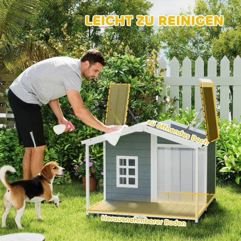 Niche pour chien avec terrasse bois extérieur toit ouvrant imperméable gris 103x107x83,5cm - ComfortXL Outdoor Living - Image 5