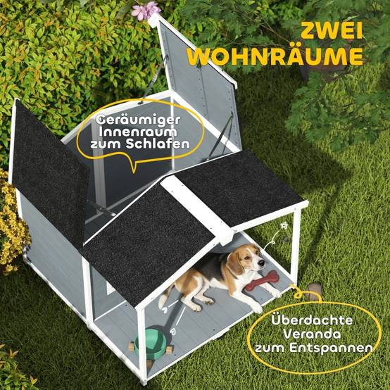 Niche pour chien avec terrasse bois extérieur toit ouvrant imperméable gris 103x107x83,5cm - ComfortXL Outdoor Living - Image 6