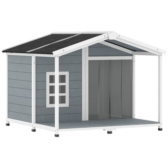 Niche pour chien avec terrasse bois extérieur toit ouvrant imperméable gris 103x107x83,5cm - ComfortXL Outdoor Living - Image 2