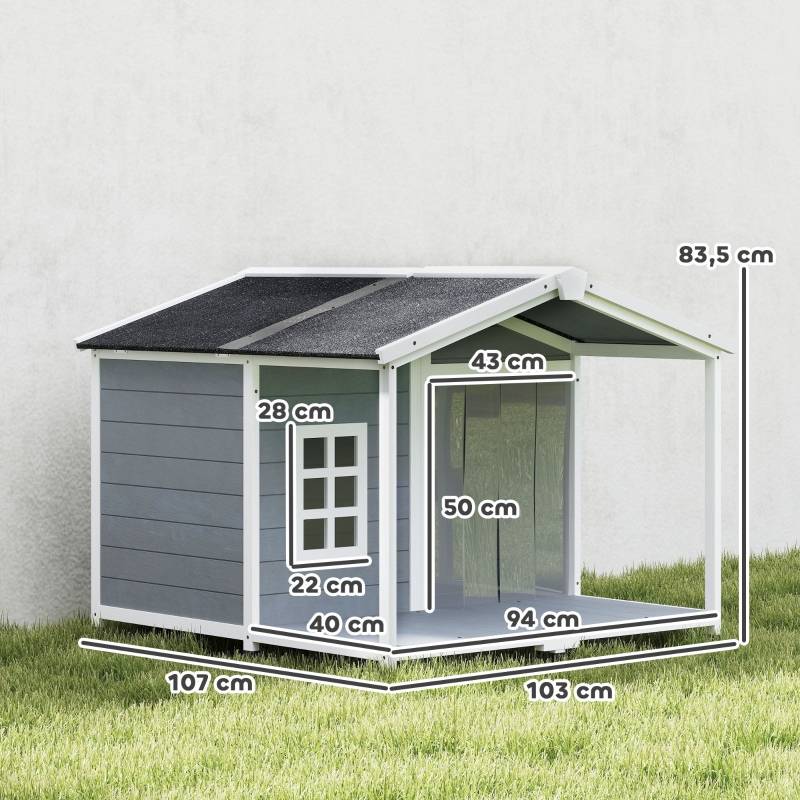 Niche pour chien avec terrasse bois extérieur toit ouvrant imperméable gris 103x107x83,5cm - ComfortXL Outdoor Living - Image 3