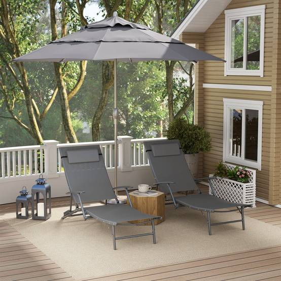 Ensemble de 2 chaises longues de jardin pliantes avec dossier réglable sur 4 niveaux et coussin, grises - Image 4