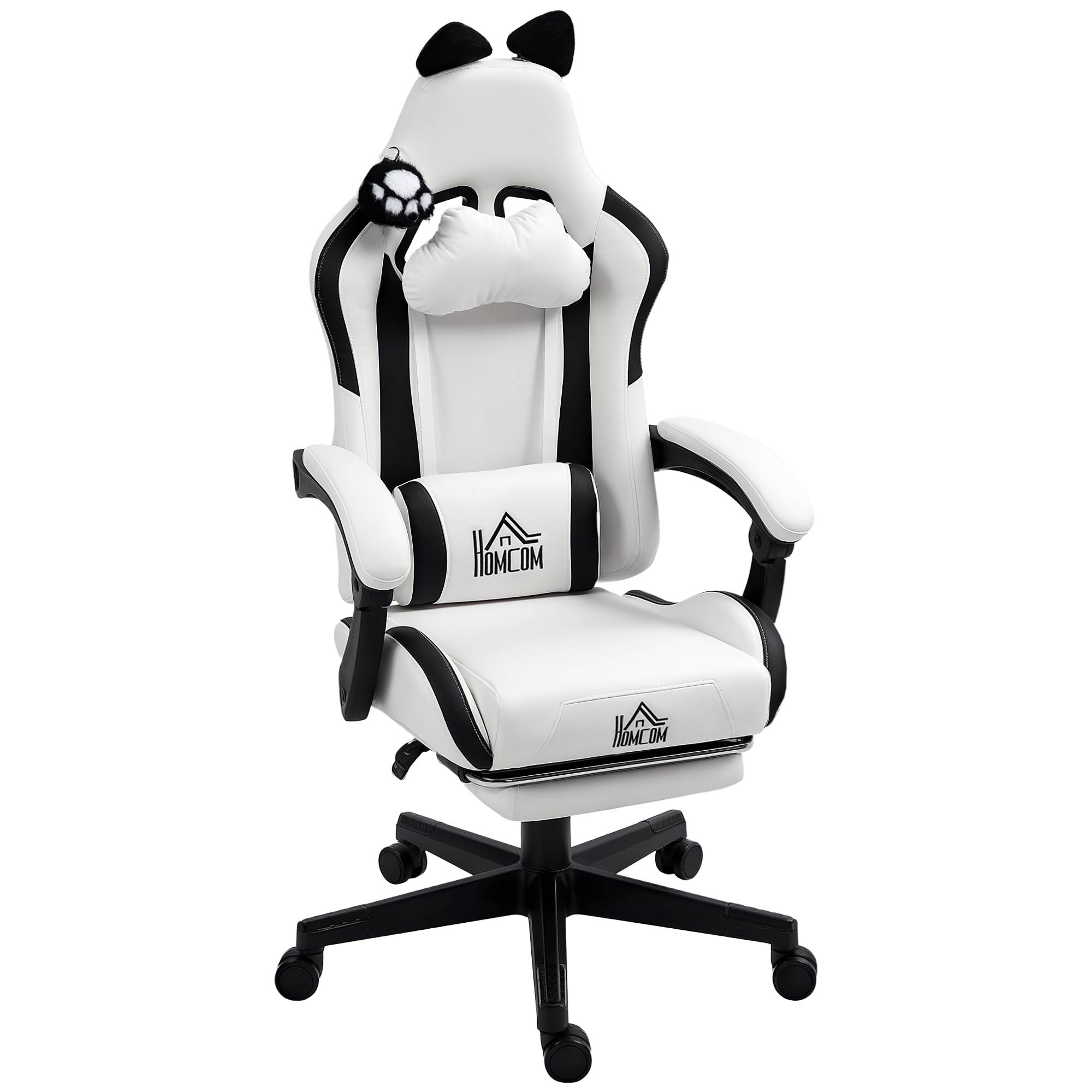 Sans Marque - Chaise gaming ergonomique avec Oreilles de Chat, fauteuil gamer avec dossier inclinable, 65 x 62 x 124 cm, blanc - Image 2