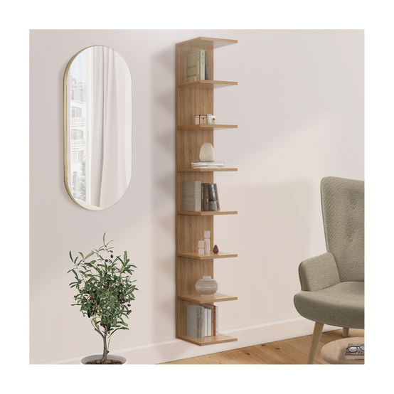 Etagère murale suspendue double position CHIARA 8 étagères façon hêtre 190 cm - Image 1