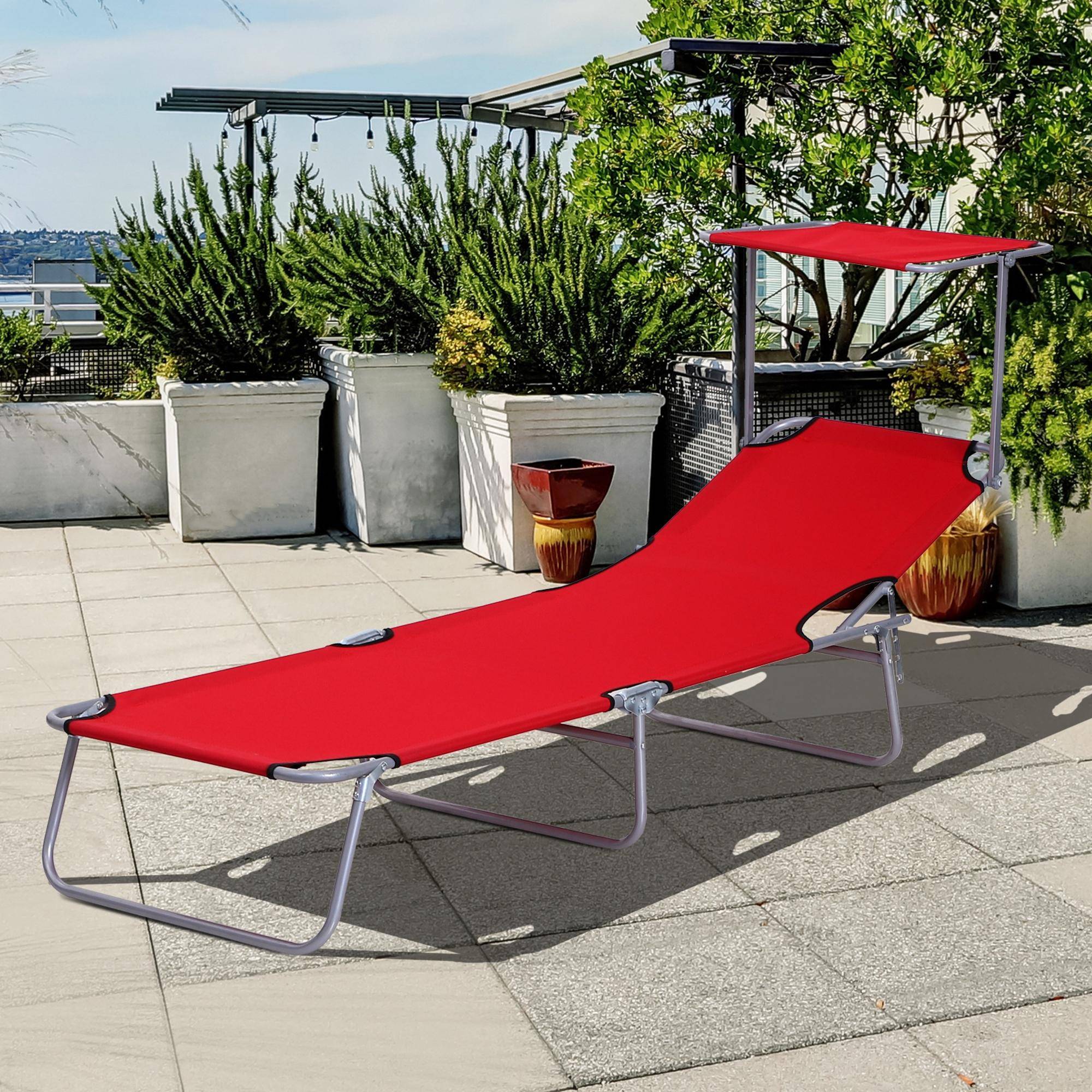 Transat pliant jardin rouge avec auvent dossier 4 positions capacité 120 kg camping extérieur - Image 4