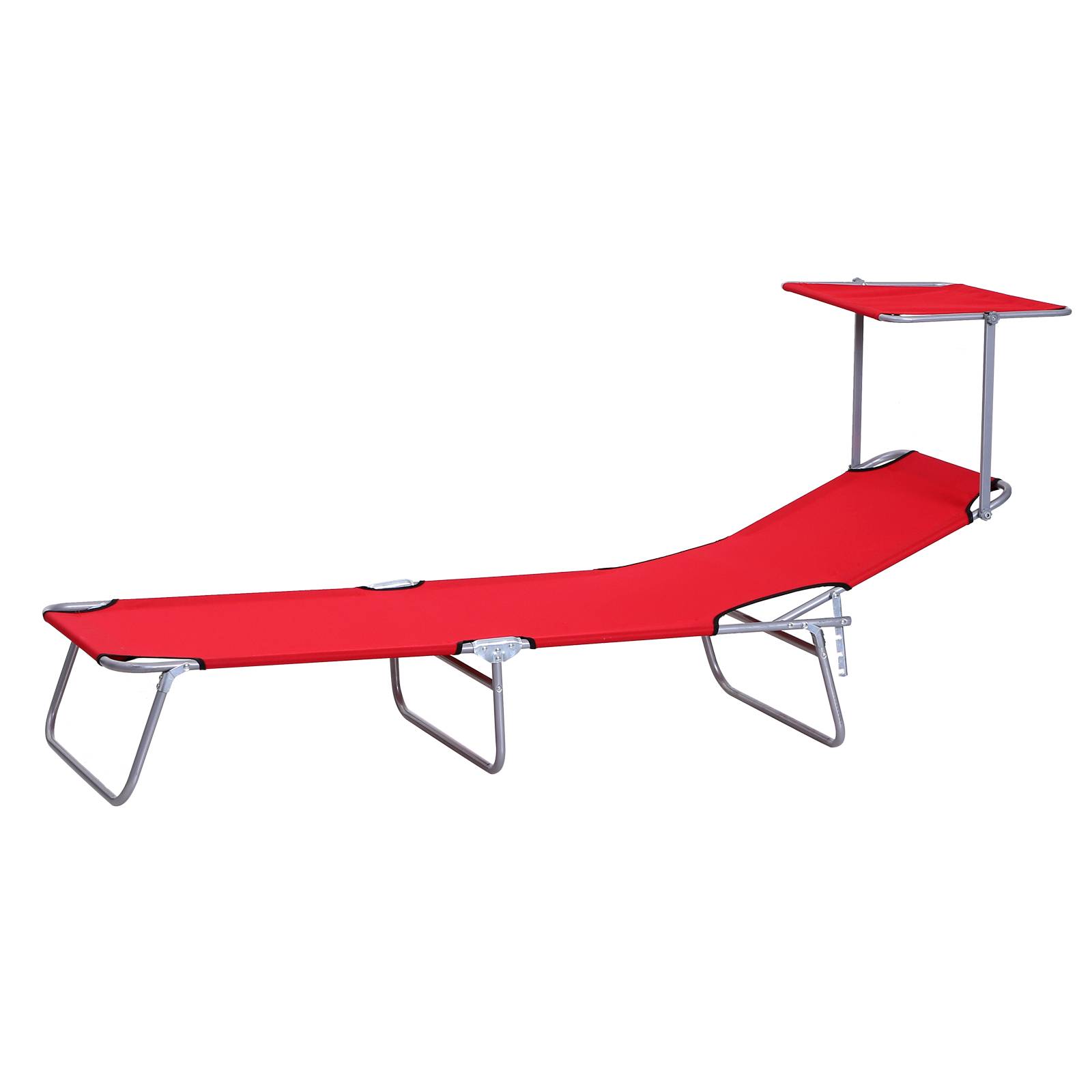 Transat pliant jardin rouge avec auvent dossier 4 positions capacité 120 kg camping extérieur - Image 2