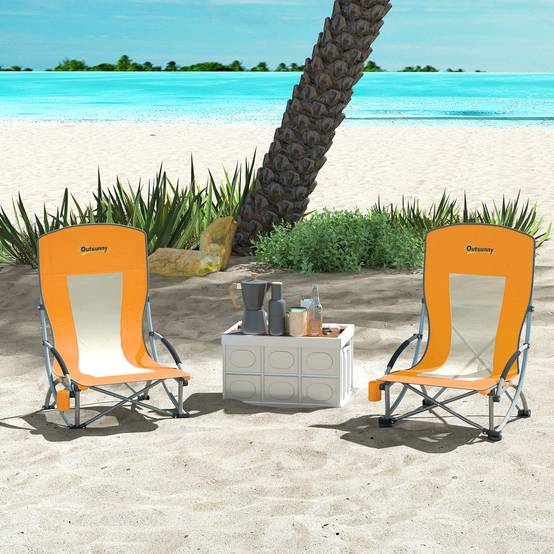 Lot de 2 chaises de plage pliantes métal et tissu orange 70 x 58 x 79 cm - PANGIVO - Image 3