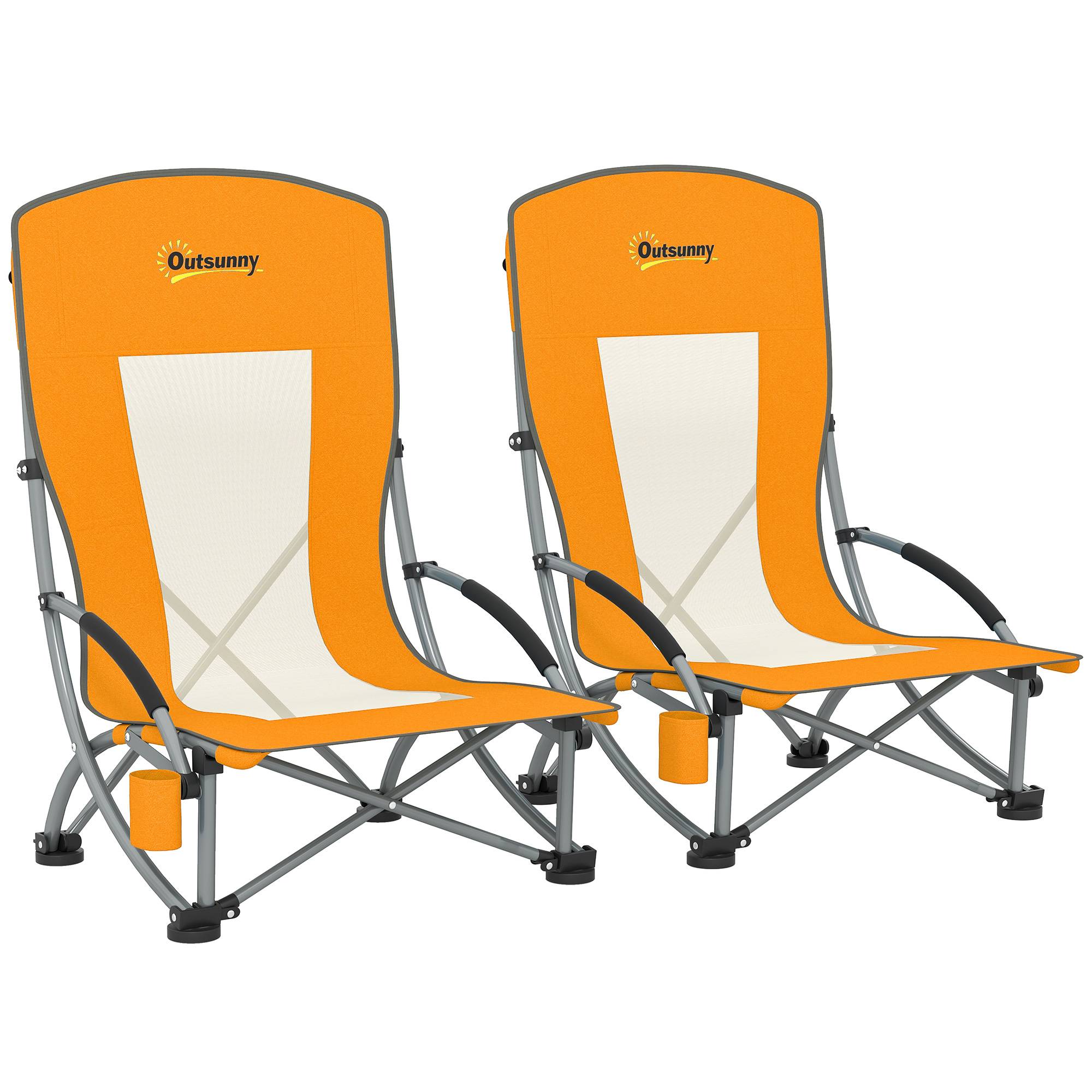 Lot de 2 chaises de plage pliantes métal et tissu orange 70 x 58 x 79 cm - PANGIVO - Image 1