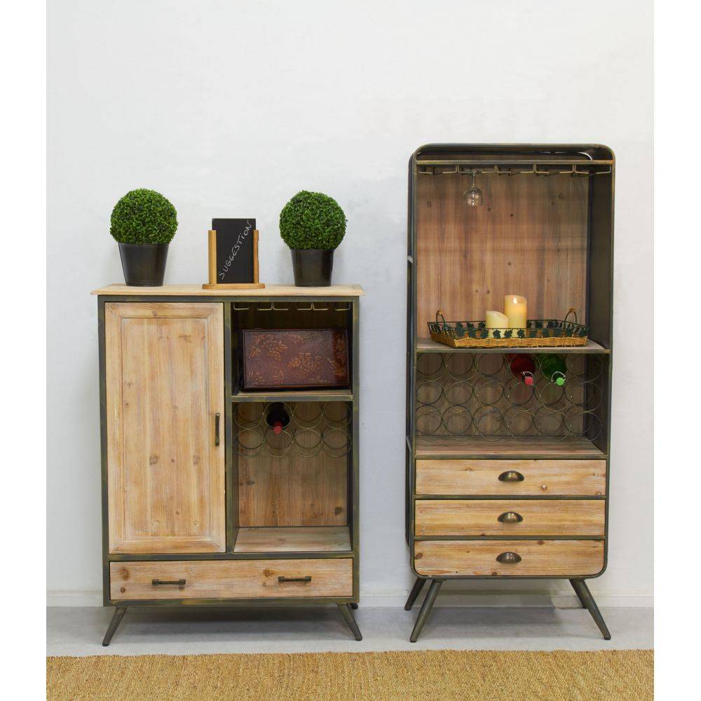 Aubry Gaspard - Meuble bar en bois et métal étagères et tiroirs - Image 2