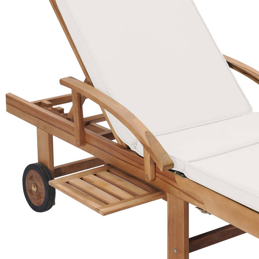 Helloshop26 - Lot de 2 transats chaise longue bain de soleil lit de jardin terrasse meuble d'extérieur avec coussins bois de teck solide crème - Image 7