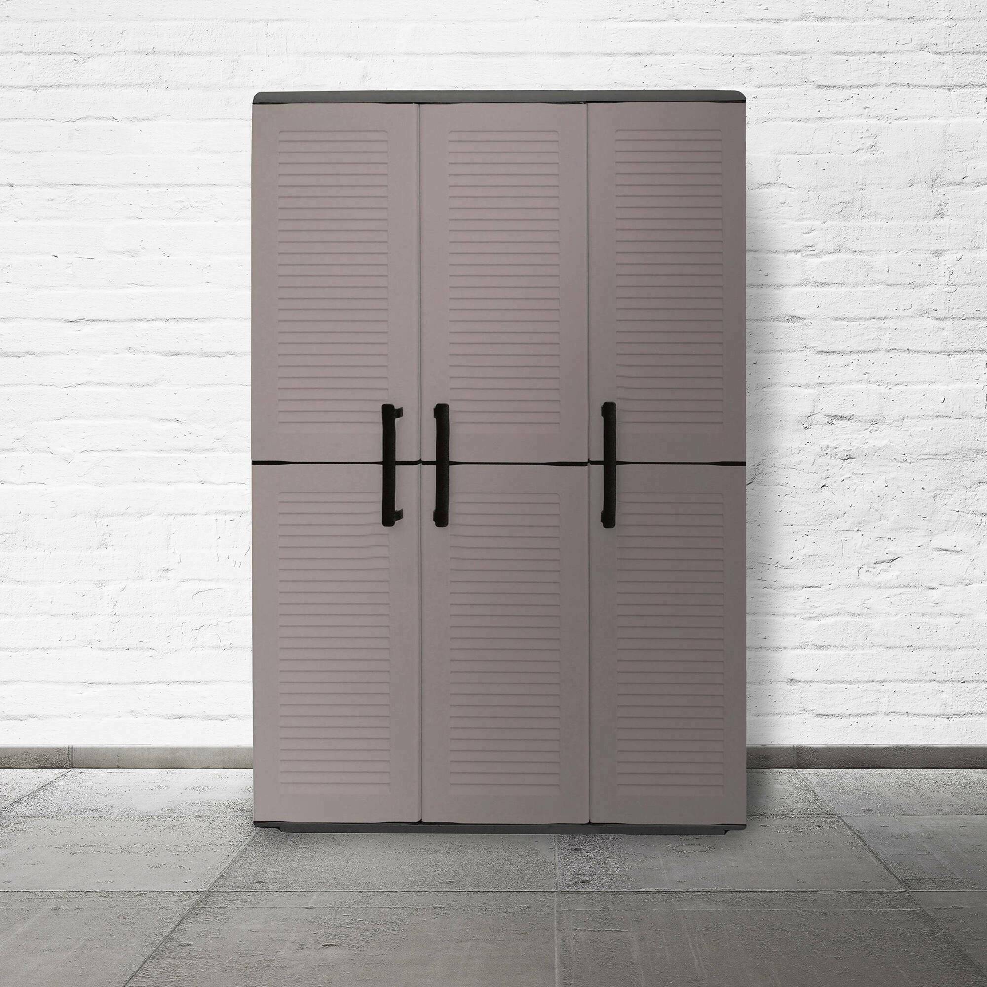 Dmora - Armoire d'extérieur Bilzen, Mobilier d'extérieur, Armoire de balcon polyvalente, 100% Made in Italy, Gris et Noir, Finition rayée, 102x37h163 cm - Image 2