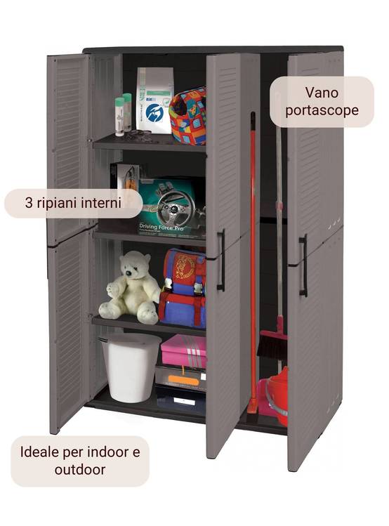 Dmora - Armoire d'extérieur Bilzen, Mobilier d'extérieur, Armoire de balcon polyvalente, 100% Made in Italy, Gris et Noir, Finition rayée, 102x37h163 cm - Image 7