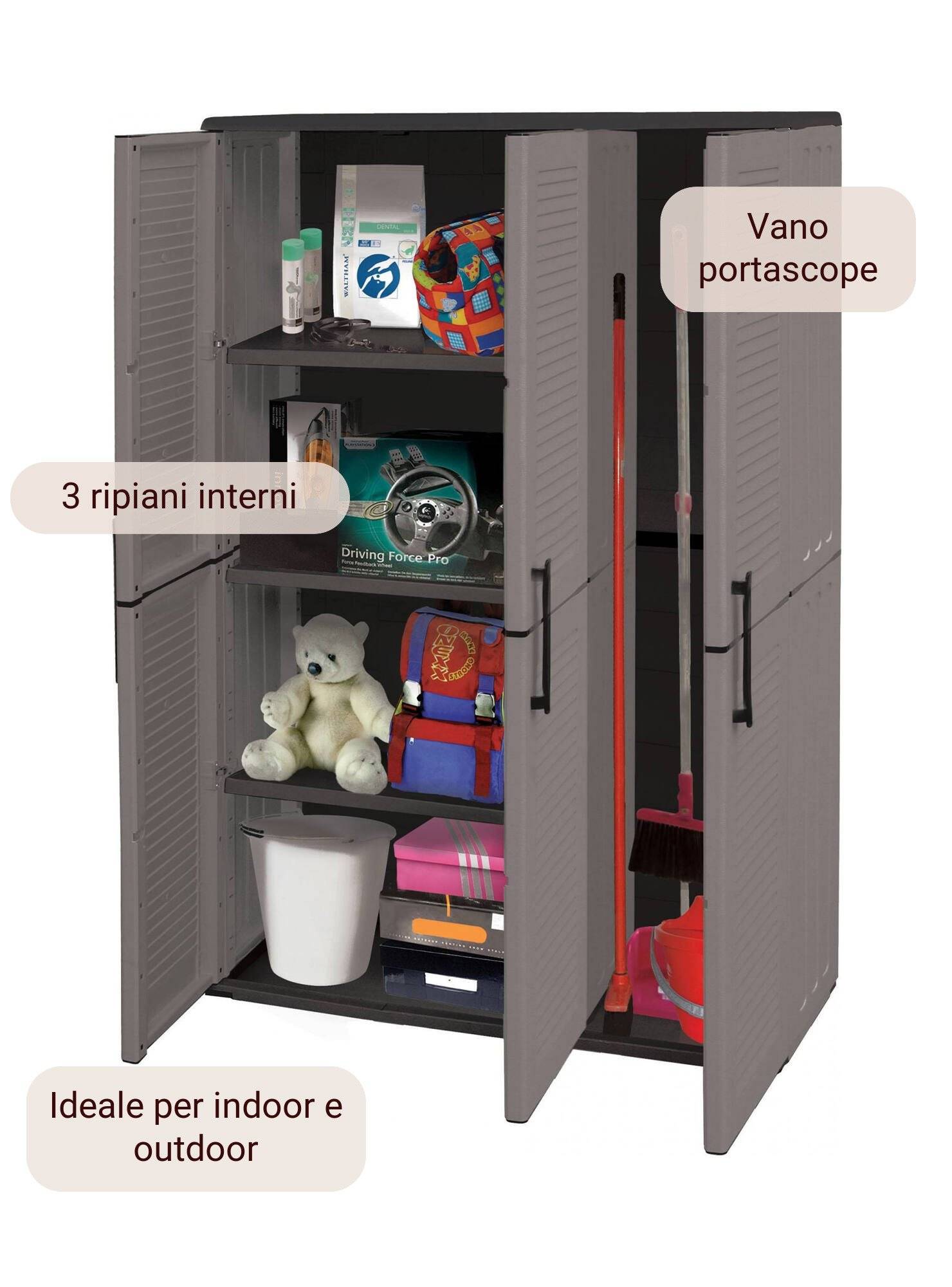 Dmora - Armoire d'extérieur Bilzen, Mobilier d'extérieur, Armoire de balcon polyvalente, 100% Made in Italy, Gris et Noir, Finition rayée, 102x37h163 cm - Image 7