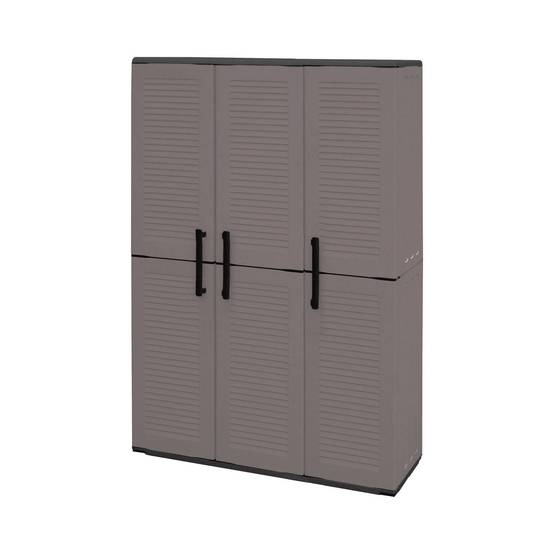 Dmora - Armoire d'extérieur Bilzen, Mobilier d'extérieur, Armoire de balcon polyvalente, 100% Made in Italy, Gris et Noir, Finition rayée, 102x37h163 cm - Image 1