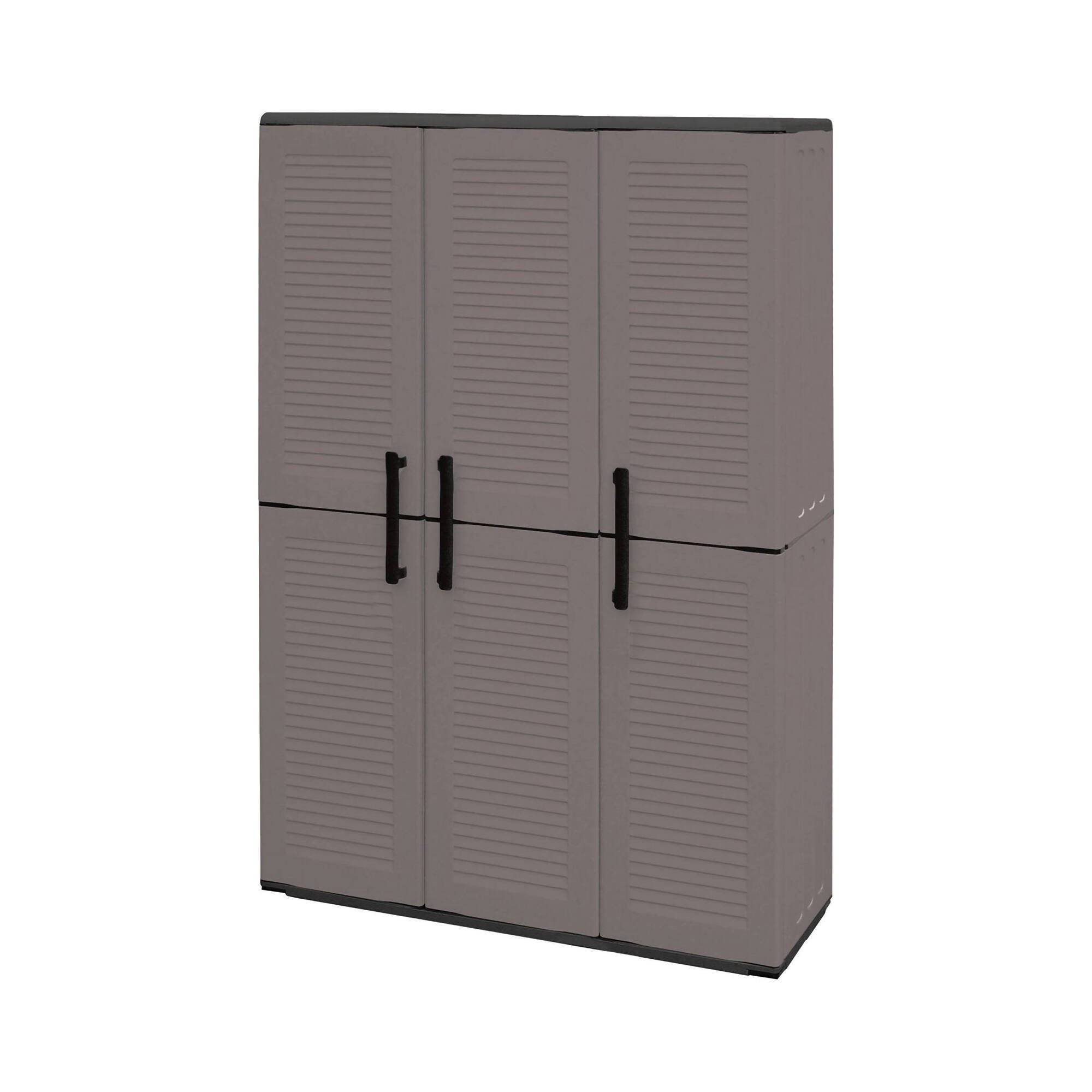 Dmora - Armoire d'extérieur Bilzen, Mobilier d'extérieur, Armoire de balcon polyvalente, 100% Made in Italy, Gris et Noir, Finition rayée, 102x37h163 cm - Image 1