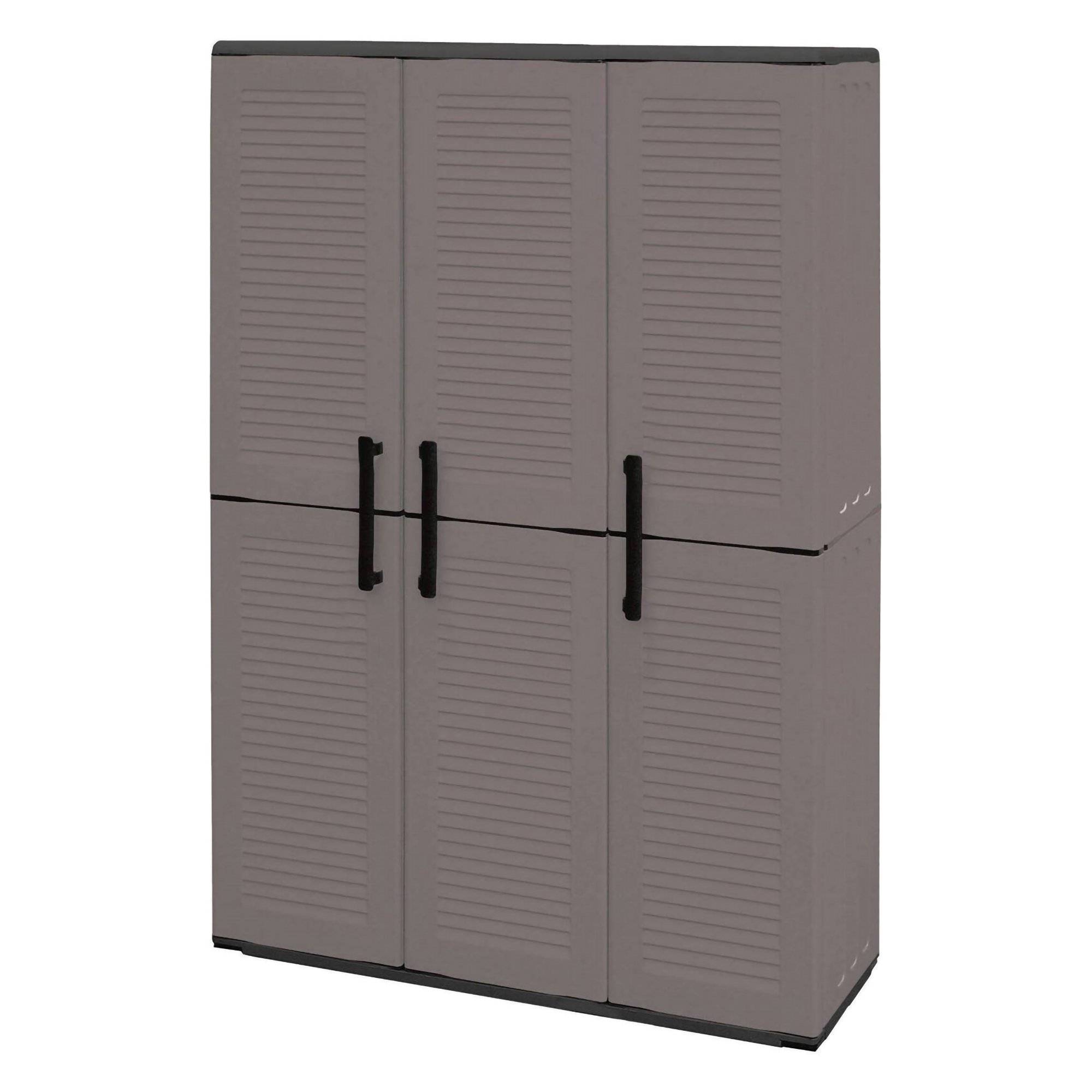 Dmora - Armoire d'extérieur Bilzen, Mobilier d'extérieur, Armoire de balcon polyvalente, 100% Made in Italy, Gris et Noir, Finition rayée, 102x37h163 cm - Image 4