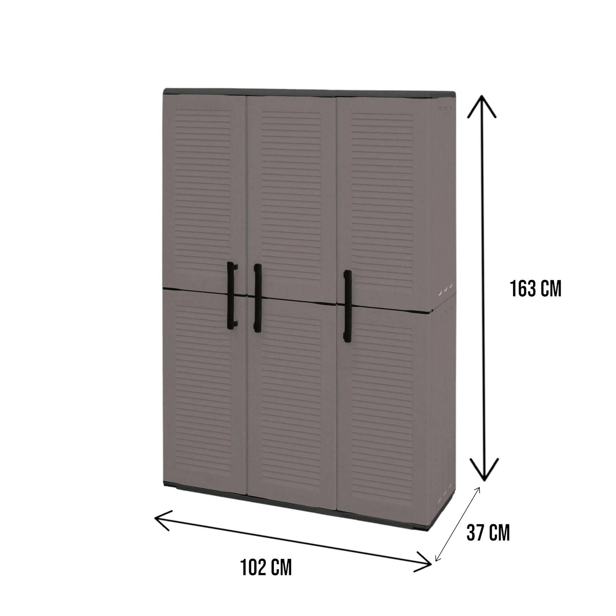 Dmora - Armoire d'extérieur Bilzen, Mobilier d'extérieur, Armoire de balcon polyvalente, 100% Made in Italy, Gris et Noir, Finition rayée, 102x37h163 cm - Image 3